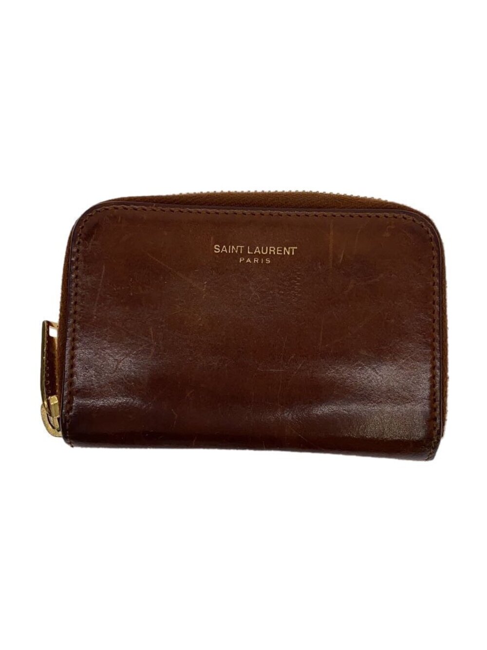 SAINT LAURENT Card Case Wallet Leather Brown